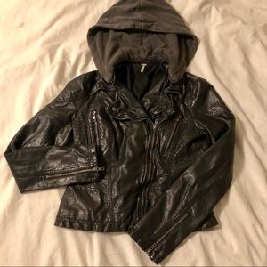 Free People Black Vegan  Faux Leather Moto Jacket